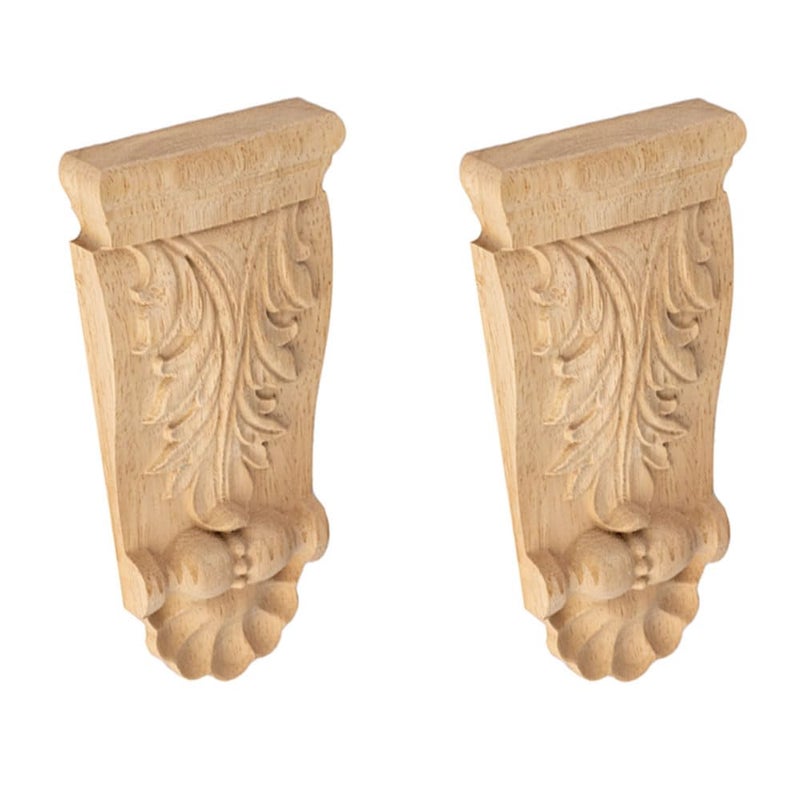 CRAPAPFERT 2PCS Unpainted Natural Solid Wood Carved Corner Onlay Applique 5.9x2.8 Inch Vintage Home Decor Decorative European Style Corners Corbels for Home Wall Furniture Decoration - Image 1